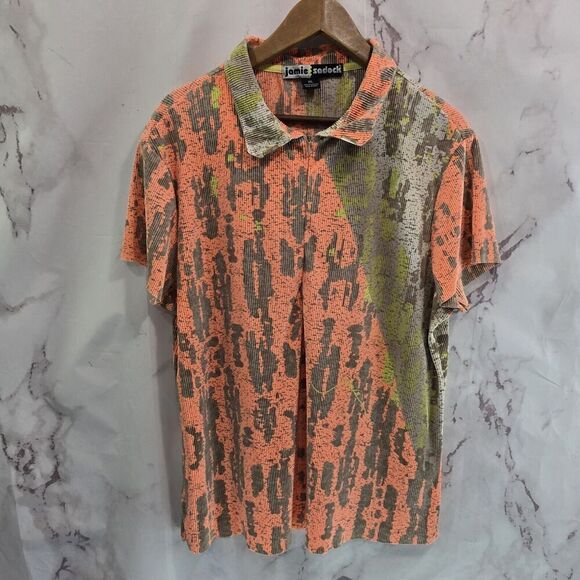 Jamie Sadock Shirt Womens XXL Pink Brown Zip Ripple Crinkle Textured Snake Rib - Picture 1 of 9